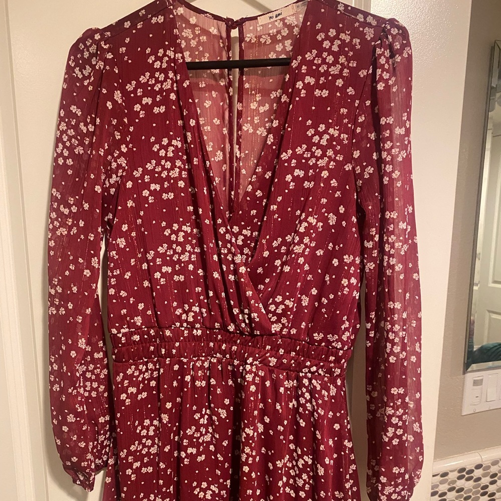 Mi Ami wrap mini dress with sheer sleeves